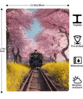 Vintage Steam Train Under Cherry Blossom Tunnel Metal Tin Sign 12x16 Inch Yellow Wildflowers Artwork Rustproof Waterproof