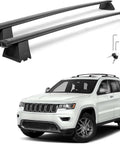 White Jeep Grand Cherokee with Cross Bar Roof Rack For 2011 To 2021 Jeep Grand Cherokee, Lockable Aluminum Roof Rails, 165 Lb Capacity