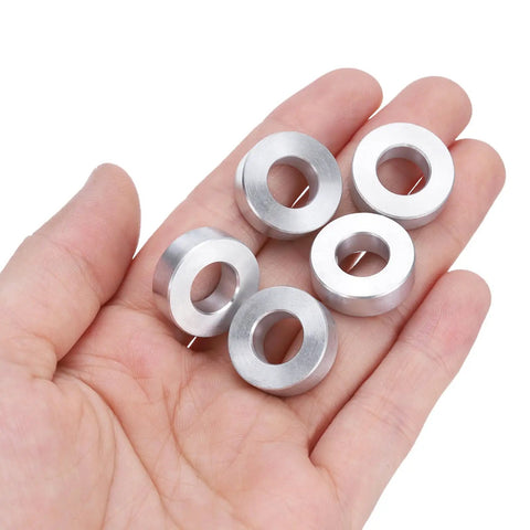 Fire Aluminum Standoffs Five Pack Rock Solid Shop Grade Three Eighths Bore Three Quarters Outside Diameter Heavy Duty Spacers in hand