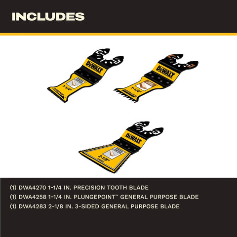 General Purpose Oscillating Tool Blade Set, 3 Piece With Plunge Point Tip, heavy duty coated blades for wood, metal, drywall.
