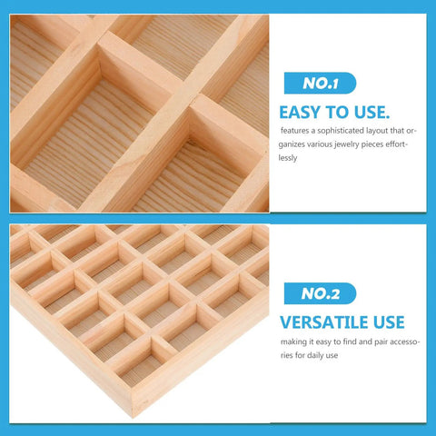 Dope Stackable Jewelry Organizer Tray Featuring Thirty Six Durable Wooden Grids For Sorting Beads Bracelets Pendants And Earrings showing grid layout.