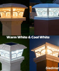 Solar Post Cap Lights For 4x4 5x5 6x6 Posts, 8 LED Outdoor Fence Deck Pathway Lights with Warm White and Cool White modes