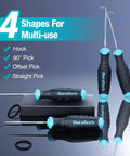 4-Piece Hook and Pick Set With Offset, Straight, And 90 Degree Picks displayed with ergonomic handles