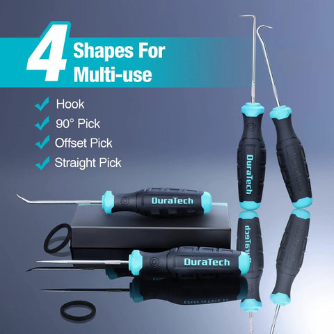 4-Piece Hook and Pick Set With Offset, Straight, And 90 Degree Picks displayed with ergonomic handles