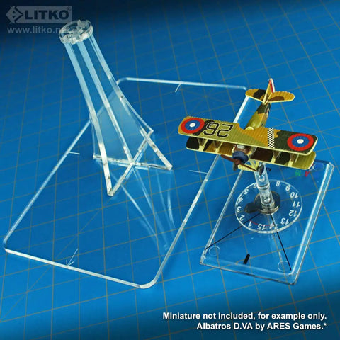 Clear Acrylic Observation Balloon Stand For Wings Of Glory Display, 88x134mm tall blimp flight stand next to Albatros D.VA