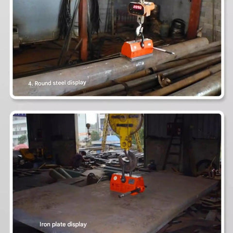 Smooth Operator Heavy Duty Manual Magnetic Lifter with Rock Solid On Off Handle lifting round steel pipe in workshop.