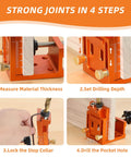 All In One Pocket Hole Jig Kit For Super Strong Hidden Joints With 15 Degree Adjustable Drill Guide Easy Angled Hole Setup 4-step process