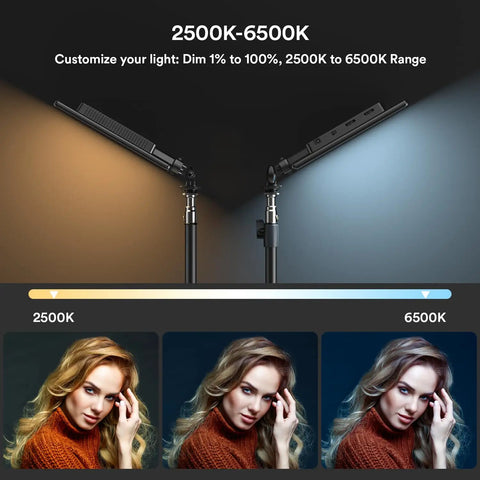 Edge-Lit 13 Inch LED Video Light Panel Kit 2-Pack Bi-Color 2500K-6500K Soft Studio Lights With CRI 95 Plus on stand