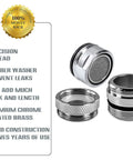 Brass Faucet Adapter Kit With Male And Female Adapters For Kitchen Sink To Garden Hose Water Filter Dishwasher And Standard Hose Diverter, Easy Hookup With Thread Seal Tape, Plug And Play So You Never Worry About Leaks, showing three brass adapters and product features badge.