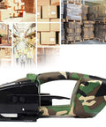 Heavy Duty Electric Strapping Tool Offering A No Sweat Automatic Handheld Banding Machine For 13 To 16 Mm Steel Straps in a warehouse setting.