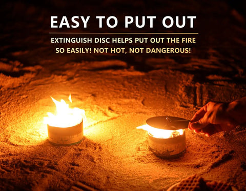 Compact Tabletop Fire Pit With Holder And Extinguisher For Camping And Smores, Reusable Fire Pit Being Extinguished On Sand