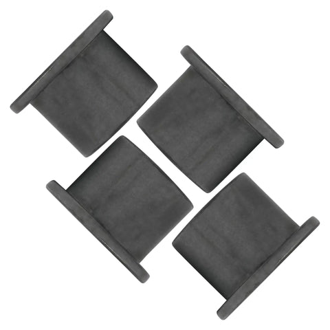 Four Pack Heavy Duty Flanged Bushing Fits Caster Yoke Steering Shaft For Scag Mag 61 72 STH 13 18 20 Sulky Tri Wheel Mower Rig No Sweat Swap Ready Installation - close-up view of black flanged bushings.