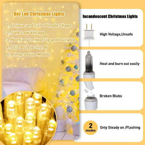 Comparison of bright 100 LED string lights indoor outdoor 33 ft with 8 modes warm white plug in connectable fairy twinkle lights