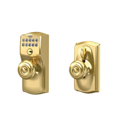 Keyless Entry Door Lock With Camelot Keypad And Knob No Key Needed Electronic Access Flex Lock Auto Lock Bright Brass Finish