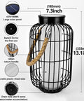 Big Solar Powered Lantern for Outdoor Use Heavy Duty Metal Hanging Lights Waterproof Solar Table Lamp with rattan handle