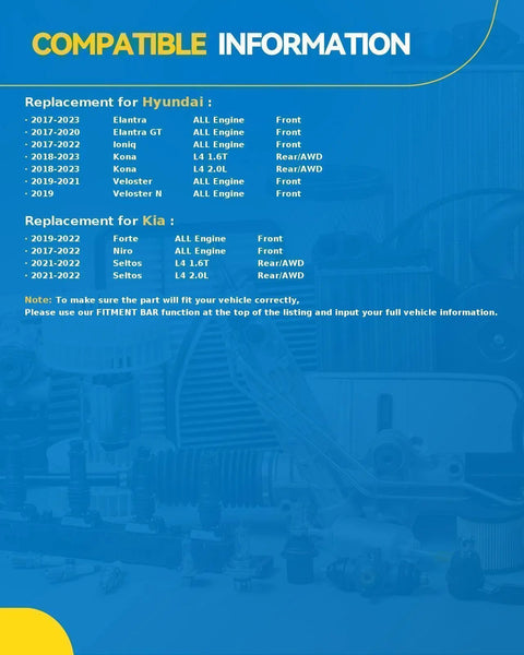 Compatible information for Hyundai and Kia models 2017-2022 detailing AWD Front Or Rear Wheel Bearing Hub Assembly 5 Lug Drops In And Fits