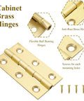 Eight 2.5 Inch Brass Butt Hinges Set for Cabinet Doors, Boxes, Jewelry Boxes, and Small Furniture in Gold Finish, screws included
