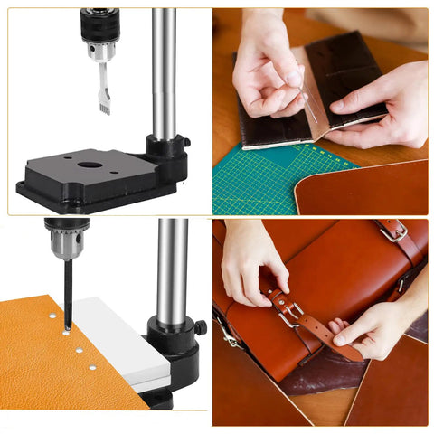 All-In-One Leather Hole Punch Tool For DIY Crafting, Upgraded Hand Punching Machine shown in use on leather materials.