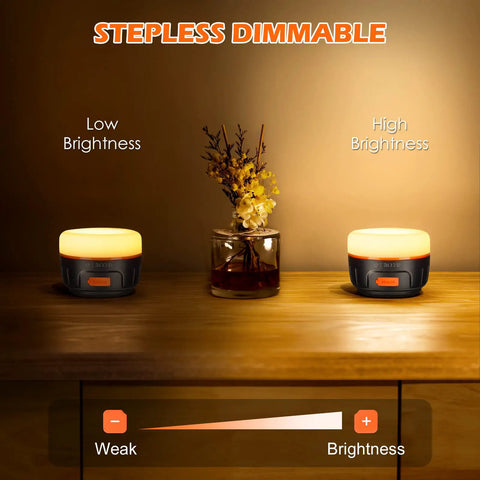 Rechargeable Go To Camping Lantern With 6400mAh Battery For Long Runtime IPX5 Waterproof showing dimmable brightness settings