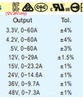 LRS-350 Series specification table displaying various models and their outputs and efficiency ratings for Industrial Power Supply.