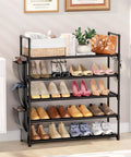5 Tier Shoe Rack With Hook And Side Pocket, Space Saving Shoe Organizer Holds 20 To 25 Pairs, Sturdy Free Standing Shoe Shelf