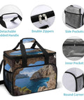 Insulated Picnic Backpack Tote Bag 30L Large Capacity Cooler Bag With Leakproof Waterproof Design shown with zippers and pockets