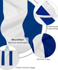 Oversized Beach Lounge Chair Towel Cover Set Of 2 With 3 Pockets Striped Dark Blue Microfiber Durable Quick Dry Fabric