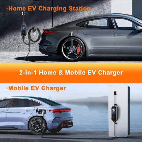 Home and mobile Level 2 EV Charger 40 Amp Portable 110 240V with 30ft Cable NEMA 14 50P Plug In for SAE J1772 EVs