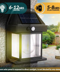 Heavy Duty Solar Wall Lights Outdoor Two Pack Weatherproof Security Sconces Motion Activated Floodlights Black Finish mounted on wall