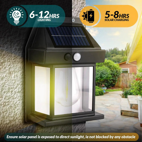 Heavy Duty Solar Wall Lights Outdoor Two Pack Weatherproof Security Sconces Motion Activated Floodlights Black Finish mounted on wall
