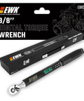 Three Eighths Inch Drive Digital Torque Wrench with LED Display and Buzzer Alert for Tight Spaces, with packaging box