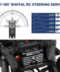 Diagram showing a 90°-180° angle range of a Waterproof 35kg-Cm RC Servo With Metal Gear Digital Coreless Motor Aluminum Case installed in a vehicle.