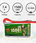 2 Pack 7.4V 1500mAh Li Ion Battery High Rate For 1 10th 1 12th And 1 16th RC Off Road Cars A959 B A969 B A979 B K929 B 144001 12401