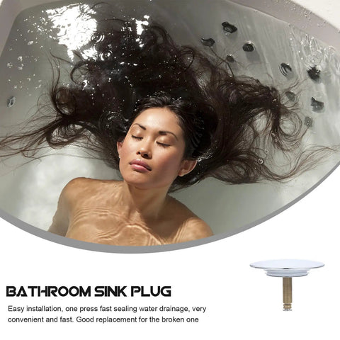 Rotary Bathtub Drain Stopper Copper One Press Seal Hair Catcher in water with person, featuring smooth surface and easy installation.