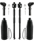 6pc Front Tie Rod End Kit For 2010 To 2017 Chevy Equinox And GMC Terrain Includes 4 Inner And Outer Tie Rods And 2 Rack And Pinion Boots Replacement Direct Fit. black steering parts kit with inner and outer tie rods, boots, clips, and hardware