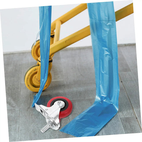 Heavy Duty Swivel Caster Wheels Four Pack With Extended Stems For Tool Carts And Hand Trucks Smooth Rollin on a yellow cart.