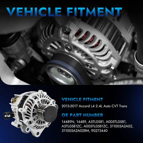 Accord 2.4L L4 Alternator Replacement Fits 2013 2014 2015 2016 2017 With Plug And Play Quick Install And High Performance Durability