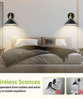 3 Pack Battery Operated Wall Sconces In Black Modern Style For Indoor Use No Wiring Needed Easy Install Above Bedroom Bed