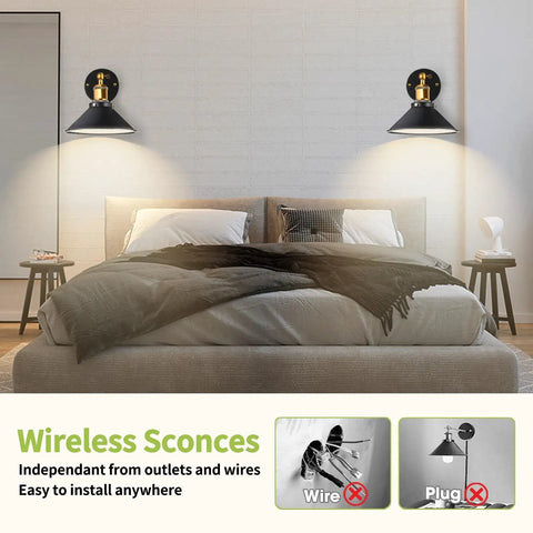 3 Pack Battery Operated Wall Sconces In Black Modern Style For Indoor Use No Wiring Needed Easy Install Above Bedroom Bed