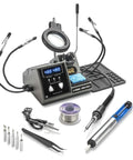 Complete Pro Grade 75 Watt Soldering Station Kit with tools, dual LED displays, and mini mag lamp.