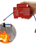 5 Pack Automatic Fire Extinguisher Guide Rail Mount Thermal Sensor Heat Activated Aerosol Suppression System 20g device in hand near fire.