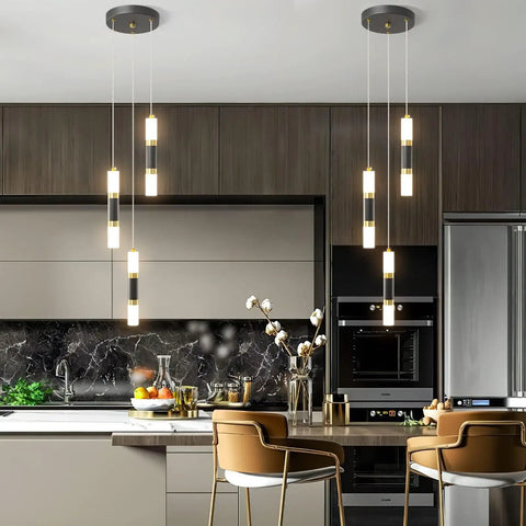 Modern Kitchen Pendant Lighting Over Island With Dimmable 3 Light LED Mini Pendant Fixtures In Black Gold Finish