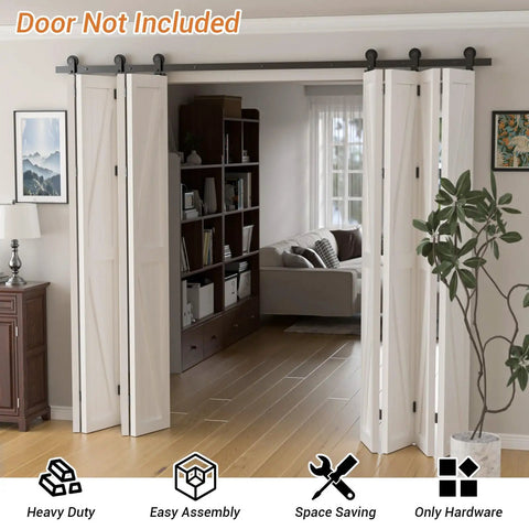 Space Saving Bi Folding Barn Door Hardware Track Kit For Eight Doors, Accordion Style, Heavy Duty, Smooth Operation, Great For Closets, Pantries, Or Room Dividers, For Doors Under 14.75 Inches Wide, Door Not Included