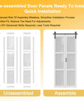 Experience effortless privacy and style with a paintable 36 by 84 inch bifold barn door featuring fingerprint resistant solid core MDF panels and 3 lite frosted glass for privacy, no assembly required for pantry and laundry areas.
