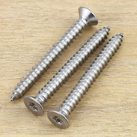 Heavy Duty Pro Grade Size 12 By 2 Inch Flat Head Torx Self Tapping Screws Built Tough 304 Stainless Steel fasteners on wood