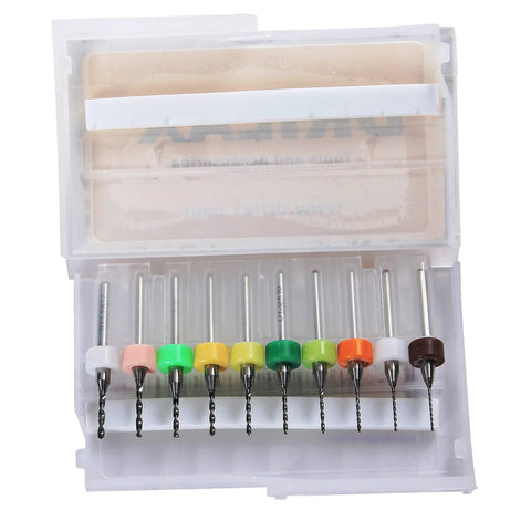Micro Mini Drill Bit Set, Ten Tiny Tungsten Carbide Bits From 0.6mm To 1.5mm With 1/8 Inch Shank in PVC case