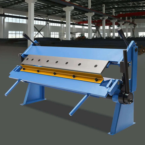 Front view of Beefy 24 Inch Pan And Box Brake for sheet metal bending with removable fingers in a workshop setting