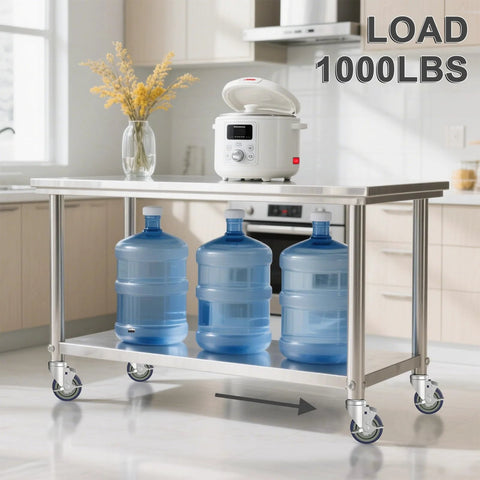 OK5STAR 4-inch prep table caster set of 4 on stainless steel rolling work table