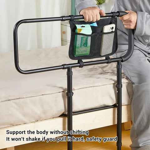 Sturdy Height Adjustable Bed Rail With Handy Storage Pockets For Elderly Safety, Supports Up To 400 Lbs, Fits Single Twin Full Beds