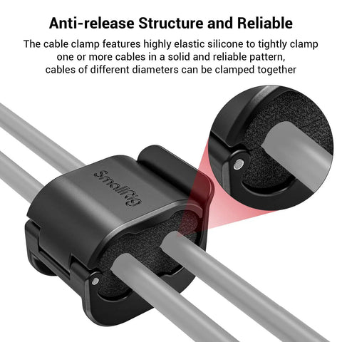 Camera Cable Lock Clamp 4 Pack For HDMI SDI And Microphone Cables Keeps DSLR Rig Cages And Handles Looking Clean No Cable Mess One Quarter Inch Twenty Mount Compatible, anti-release black clamp holding cables